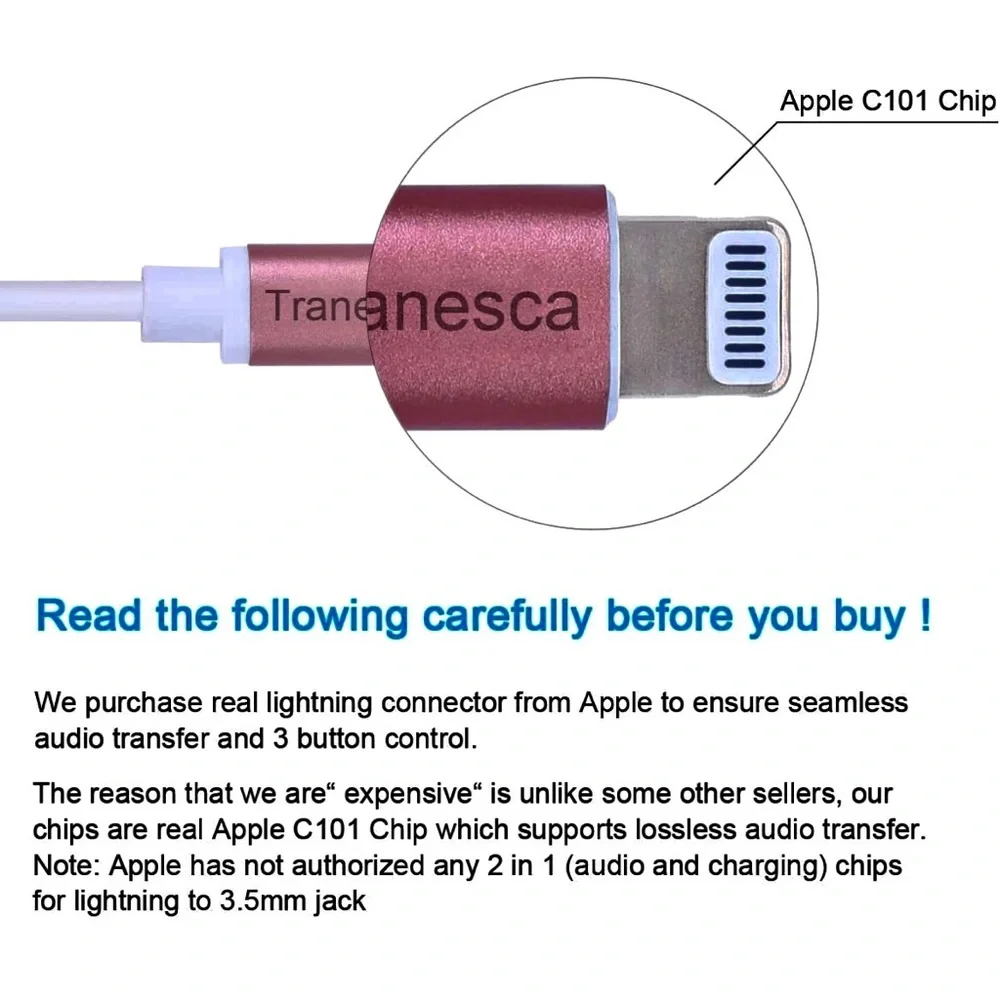 Silver-Apple MFI Certified Lightning to 3.5 mm Headphone Jack Adapter